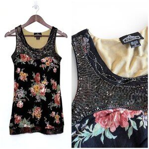 Angie Floral Beaded Tunic Tank Top Mini Dress Women S Boho Y2K Festival Summer